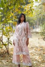 Blush Pink Damask Print Co-ord Set | Modern Ethnic Tunic & Trousers - Image 2
