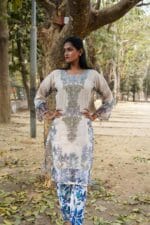 Arctic Blue & Cream Pearl-Embellished Kurti - Image 4