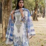 Arctic Blue & Cream Pearl-Embellished Kurti