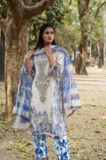 Arctic Blue & Cream Pearl-Embellished Kurti